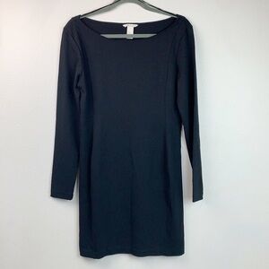H&M jersey knit fitted seamed black dress long sleeve scoop neck pull on EUC